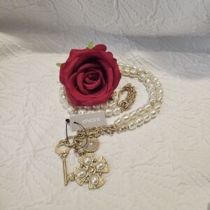 Chico's Gold and White Pearl Necklace with Charms